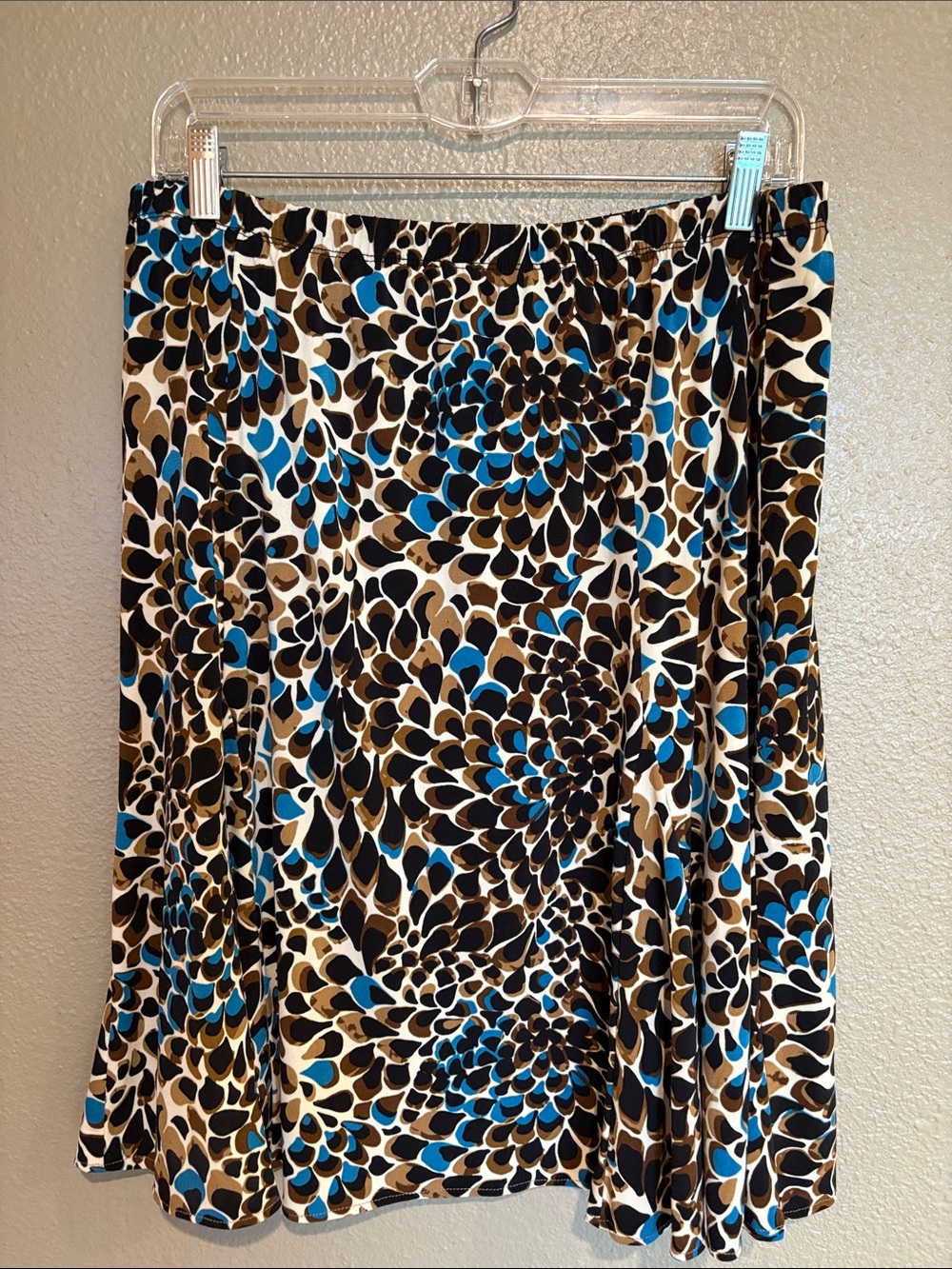 Chico's Size 2 (12-14) Blue, Brown & Cream Printed A-Line Skirt